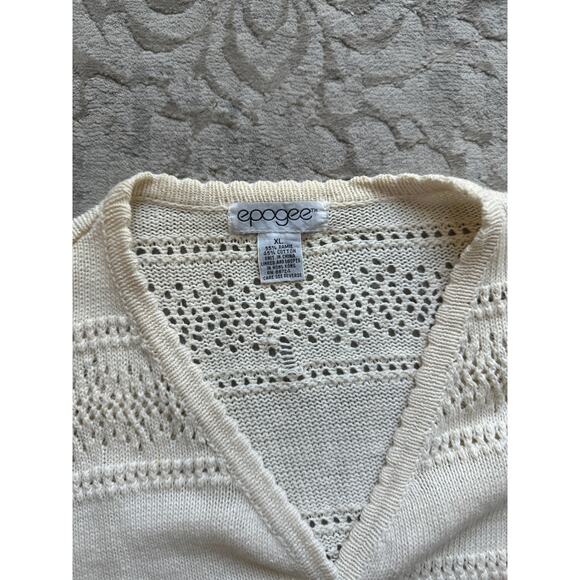 Vintage Cream Crochet Knit Cardigan Women’s Large Boho Open Weave Sweater - Picture 4 of 6